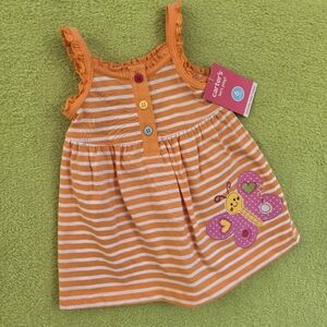 NWT 0-3M  Baby GIRLS  2P SUN DRESS Set 🍊 Orange Striped 🦋 Butterfly (Q2)